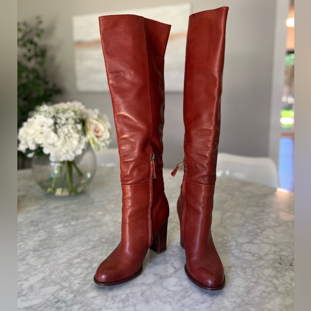 Sam Edelman size 7.5 Cognac / Wine Leather Over The Knee Rylan Boots